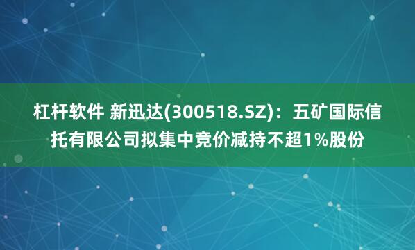 杠杆软件 新迅达(300518.SZ)：五矿国际信托有限公司拟集中竞价减持不超1%股份
